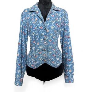 Liz Claiborne Lizwear Floral Denim Button-Up blouse L